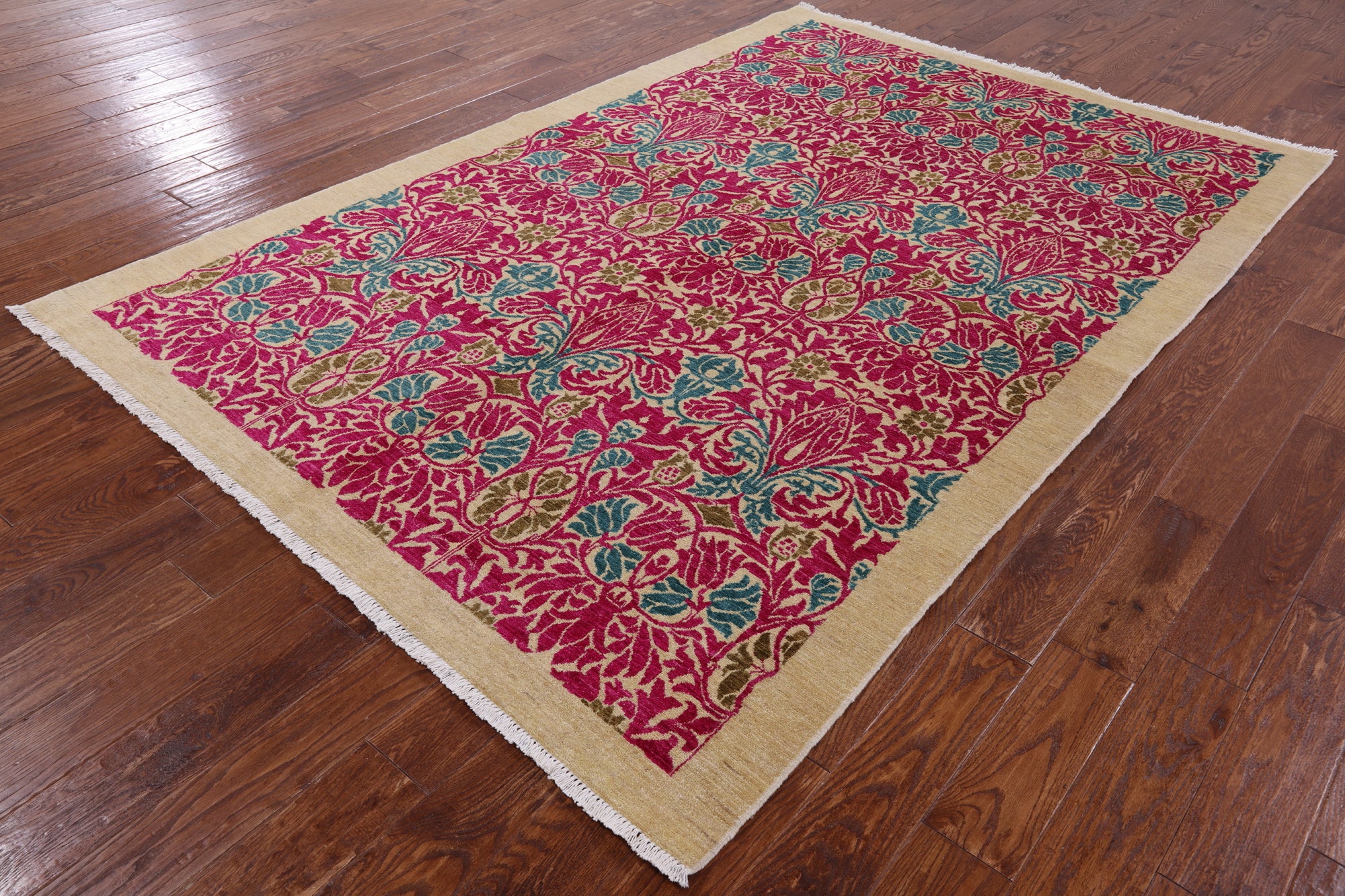 Ivory William Morris Handmade Wool Area Rug - 6' 1" X 8' 10" - Golden Nile