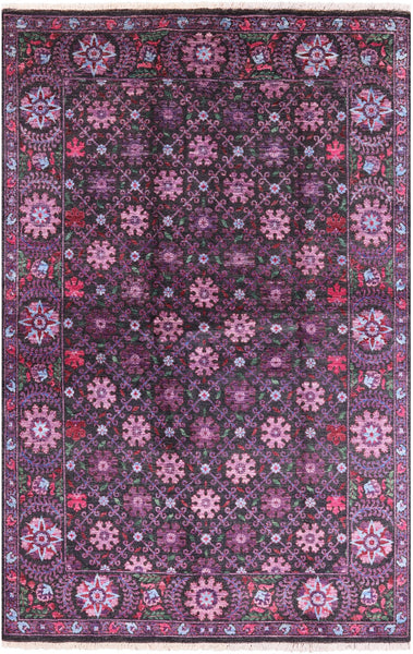 Black William Morris Hand Knotted Wool Area Rug - 6' 2" X 9' 7" - Golden Nile