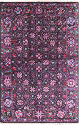 Black William Morris Hand Knotted Wool Area Rug - 6' 2