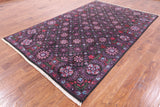 Black William Morris Hand Knotted Wool Area Rug - 6' 2" X 9' 7" - Golden Nile