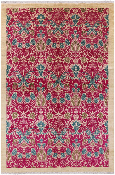 Ivory William Morris Hand Knotted Wool Area Rug - 6' 2" X 9' 1" - Golden Nile