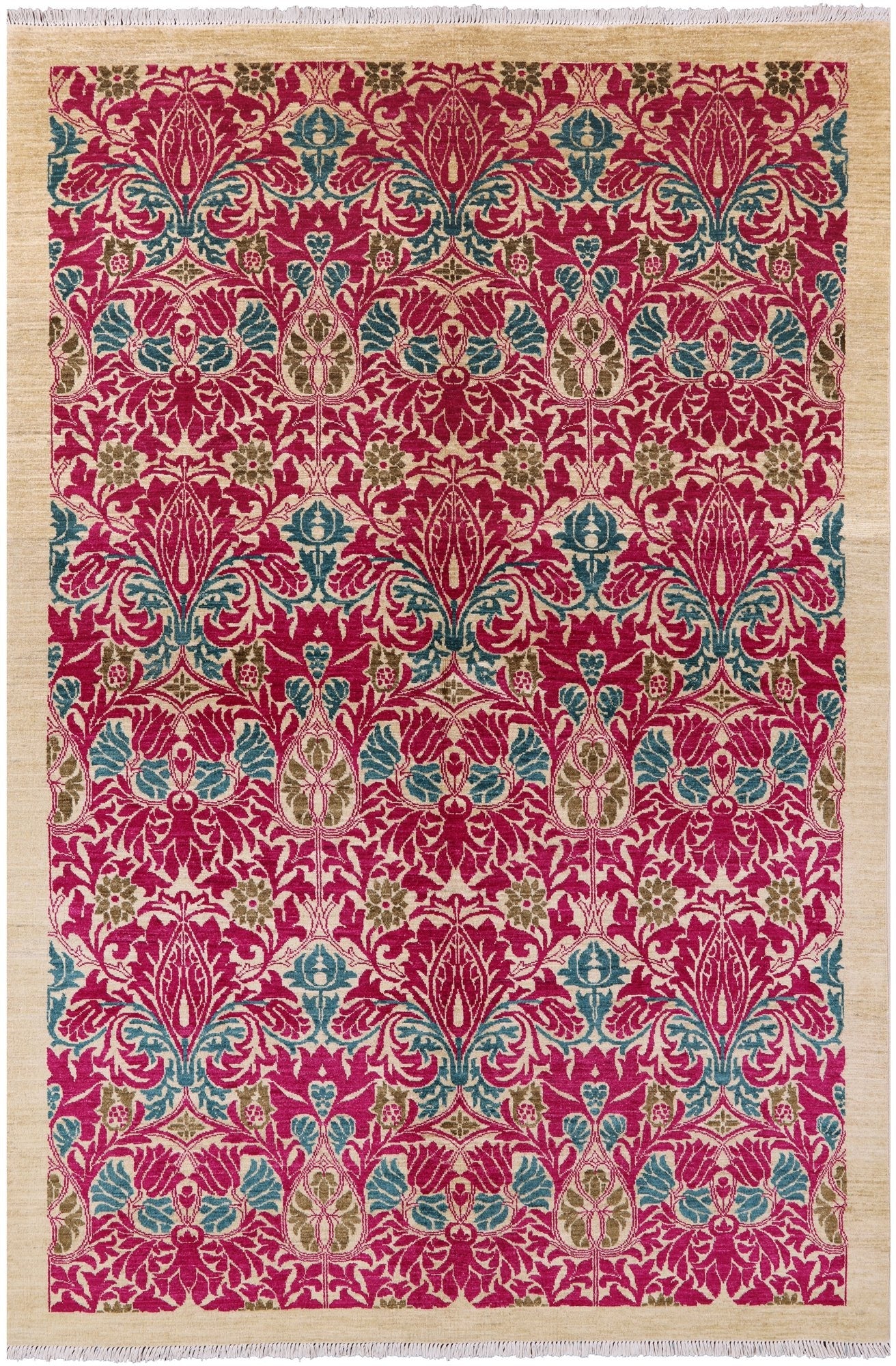 Ivory William Morris Hand Knotted Wool Area Rug - 6' 2" X 9' 1" - Golden Nile