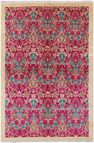 Ivory William Morris Hand Knotted Wool Area Rug - 6' 2