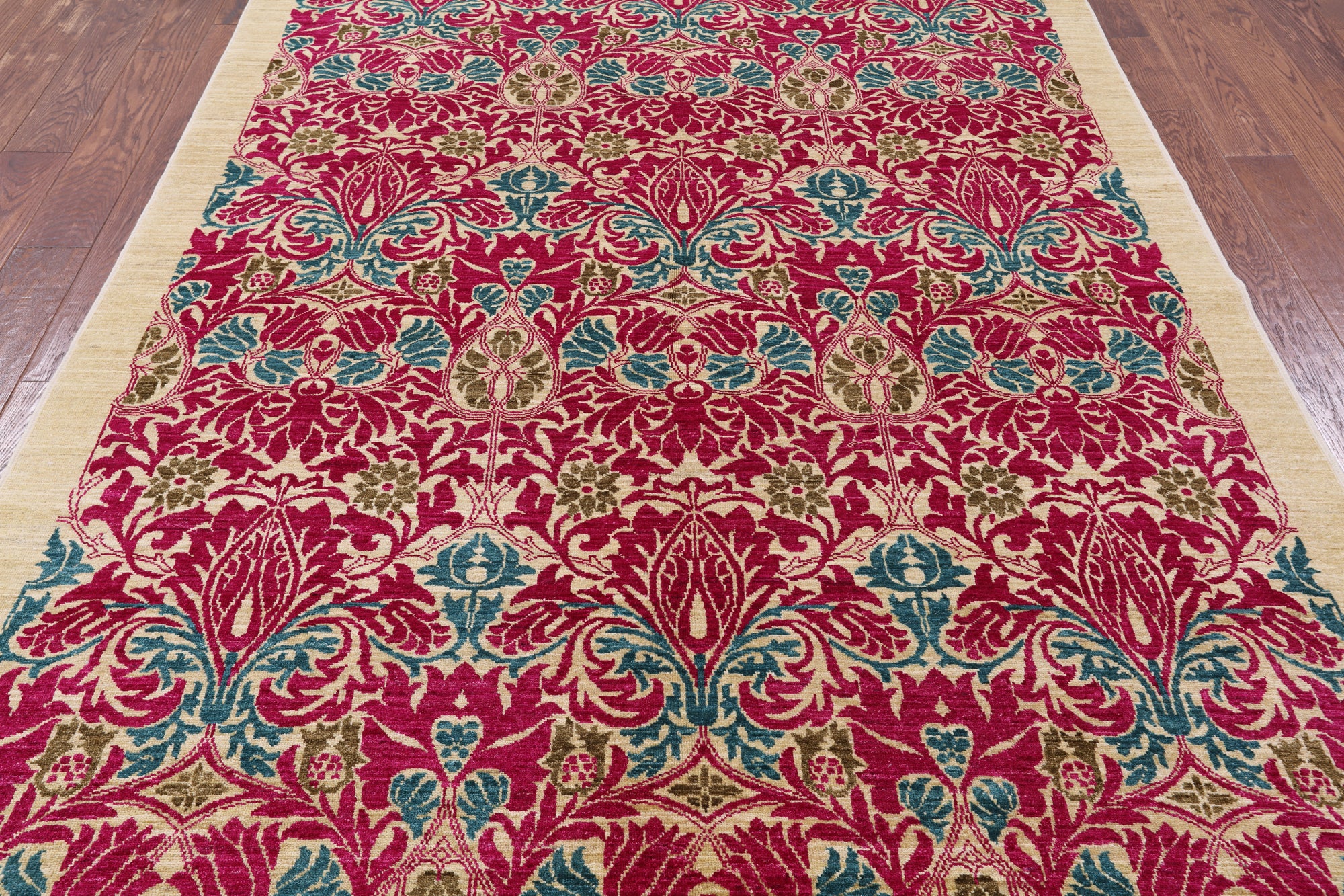 Ivory William Morris Hand Knotted Wool Area Rug - 6' 2" X 9' 1" - Golden Nile