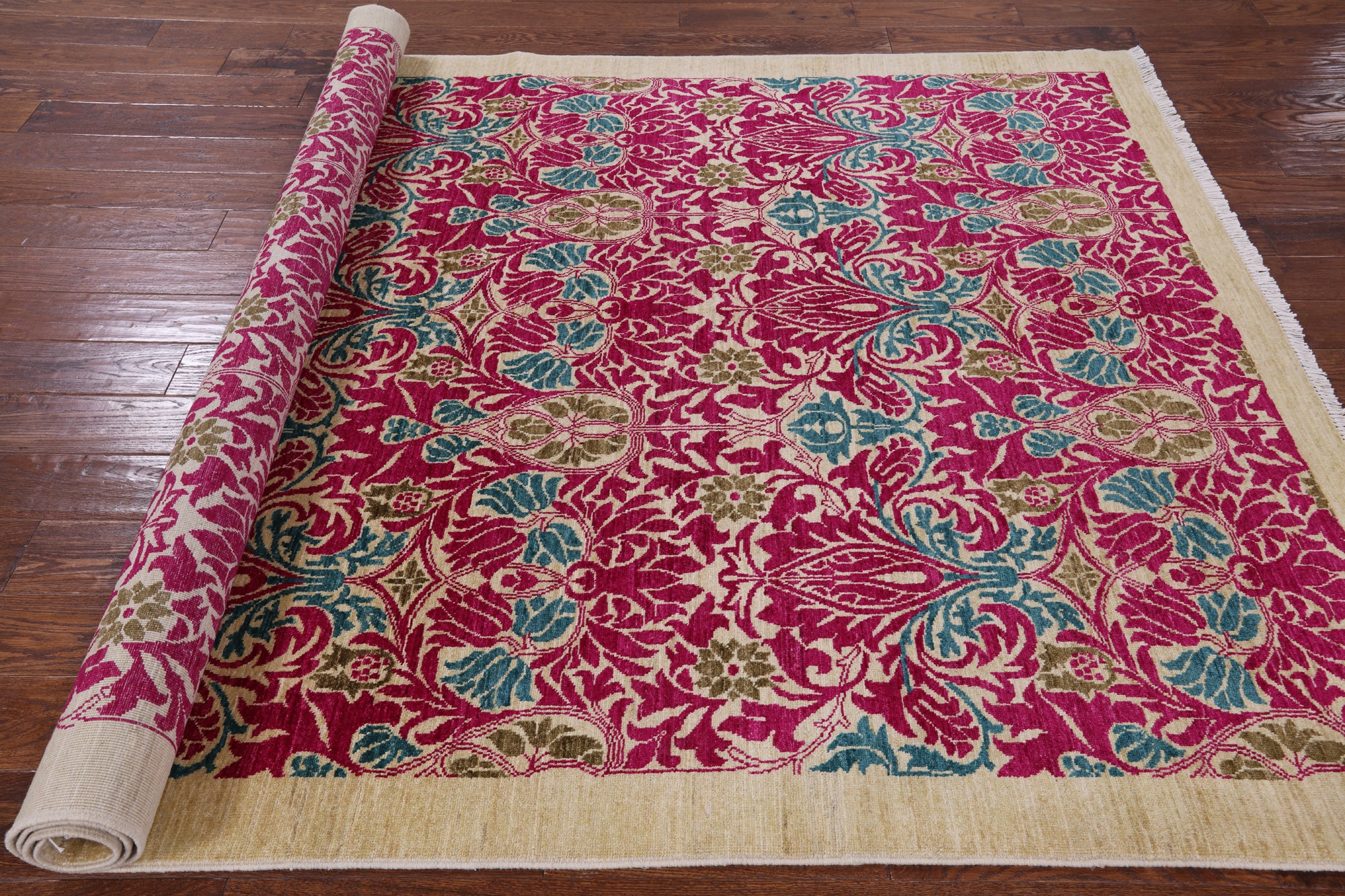 Ivory William Morris Hand Knotted Wool Area Rug - 6' 2" X 9' 1" - Golden Nile