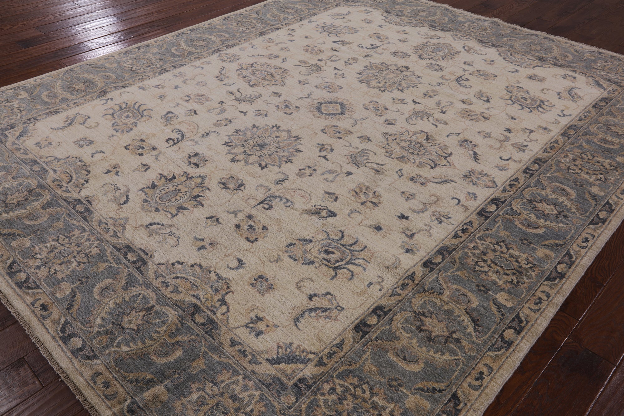 Ivory Peshawar Handmade Wool Rug - 8' 4" X 9' 10" - Golden Nile