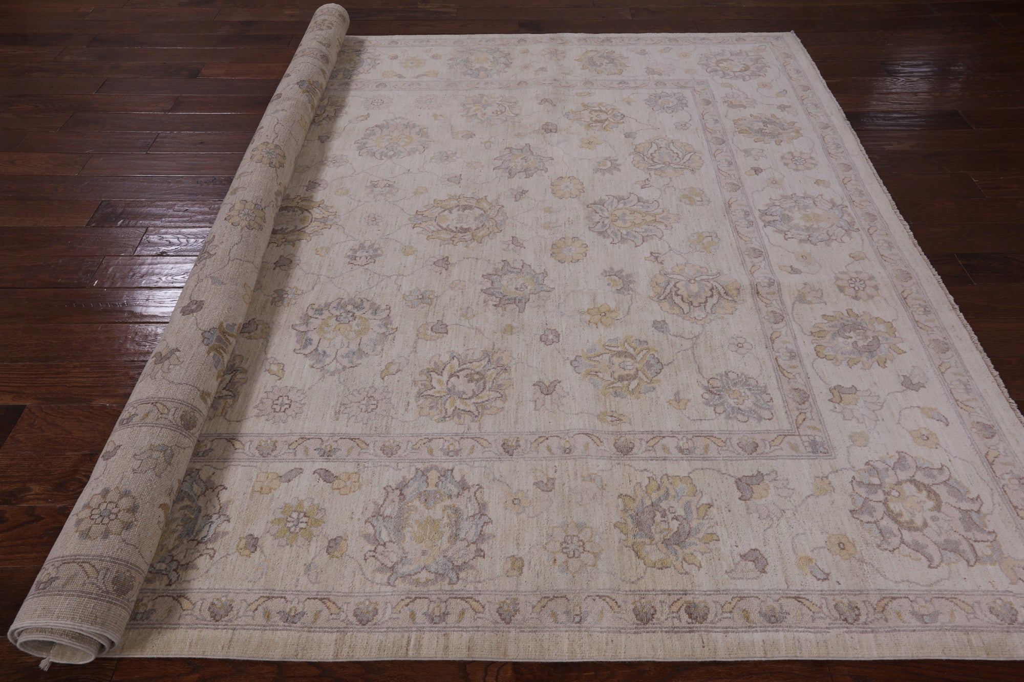 Ivory Peshawar Washed Out Handmade Wool Rug - 8' 2" X 10' 1" - Golden Nile