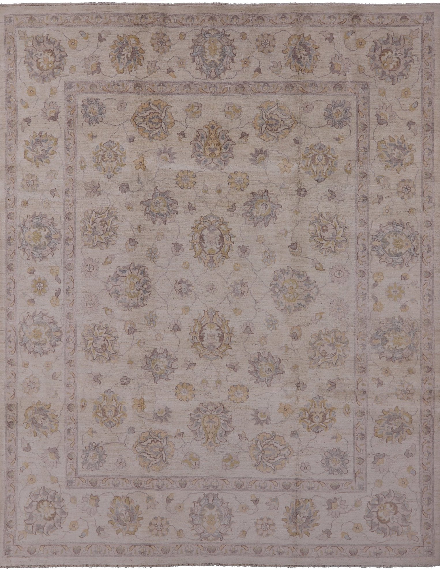 Ivory Peshawar Washed Out Handmade Wool Rug - 8' 2" X 10' 1" - Golden Nile