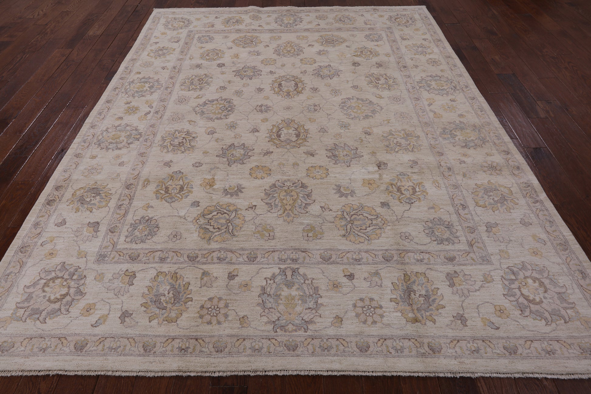 Ivory Peshawar Washed Out Handmade Wool Rug - 8' 2" X 10' 1" - Golden Nile