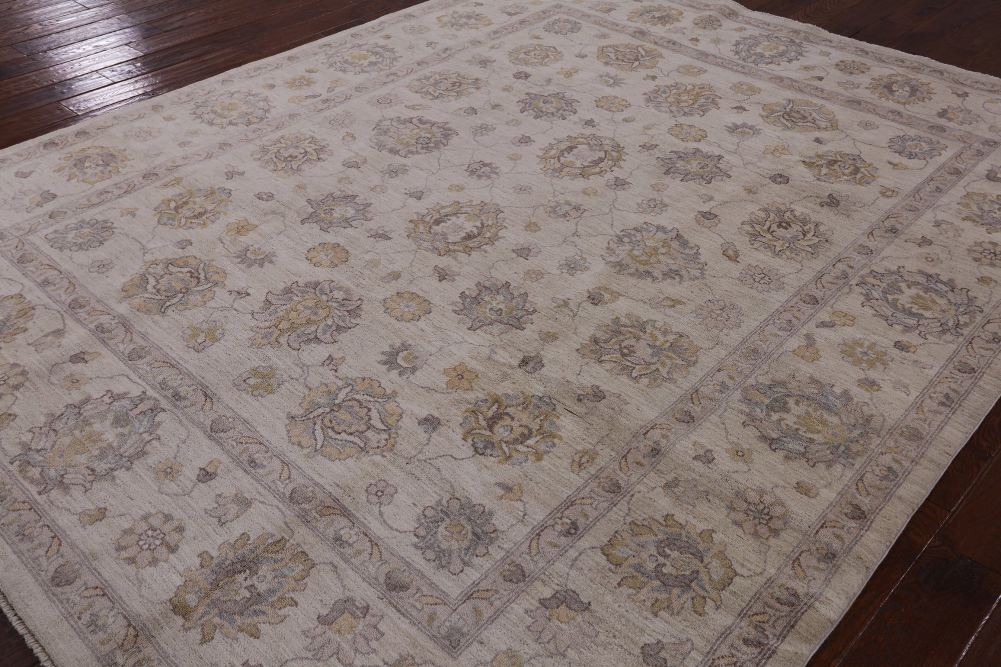Ivory Peshawar Washed Out Handmade Wool Rug - 8' 2" X 10' 1" - Golden Nile