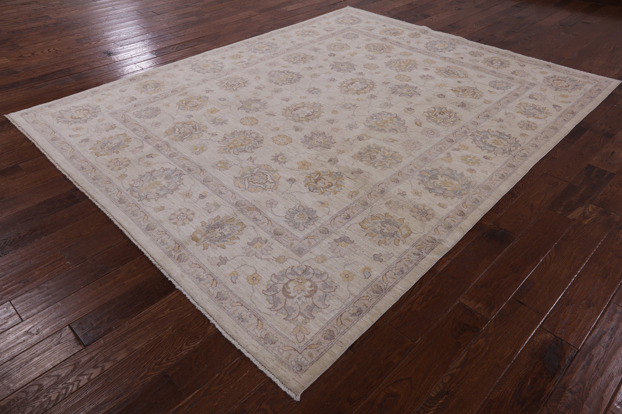 Ivory Peshawar Washed Out Handmade Wool Rug - 8' 2" X 10' 1" - Golden Nile