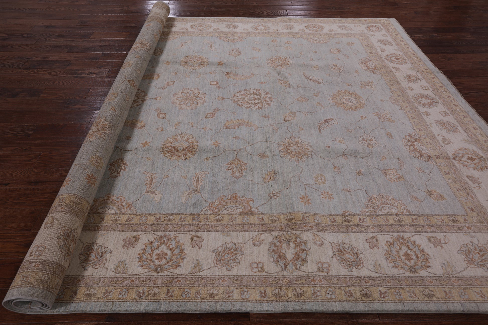 Light Blue Peshawar Handmade Wool Area Rug - 9' 0" X 12' 3" - Golden Nile