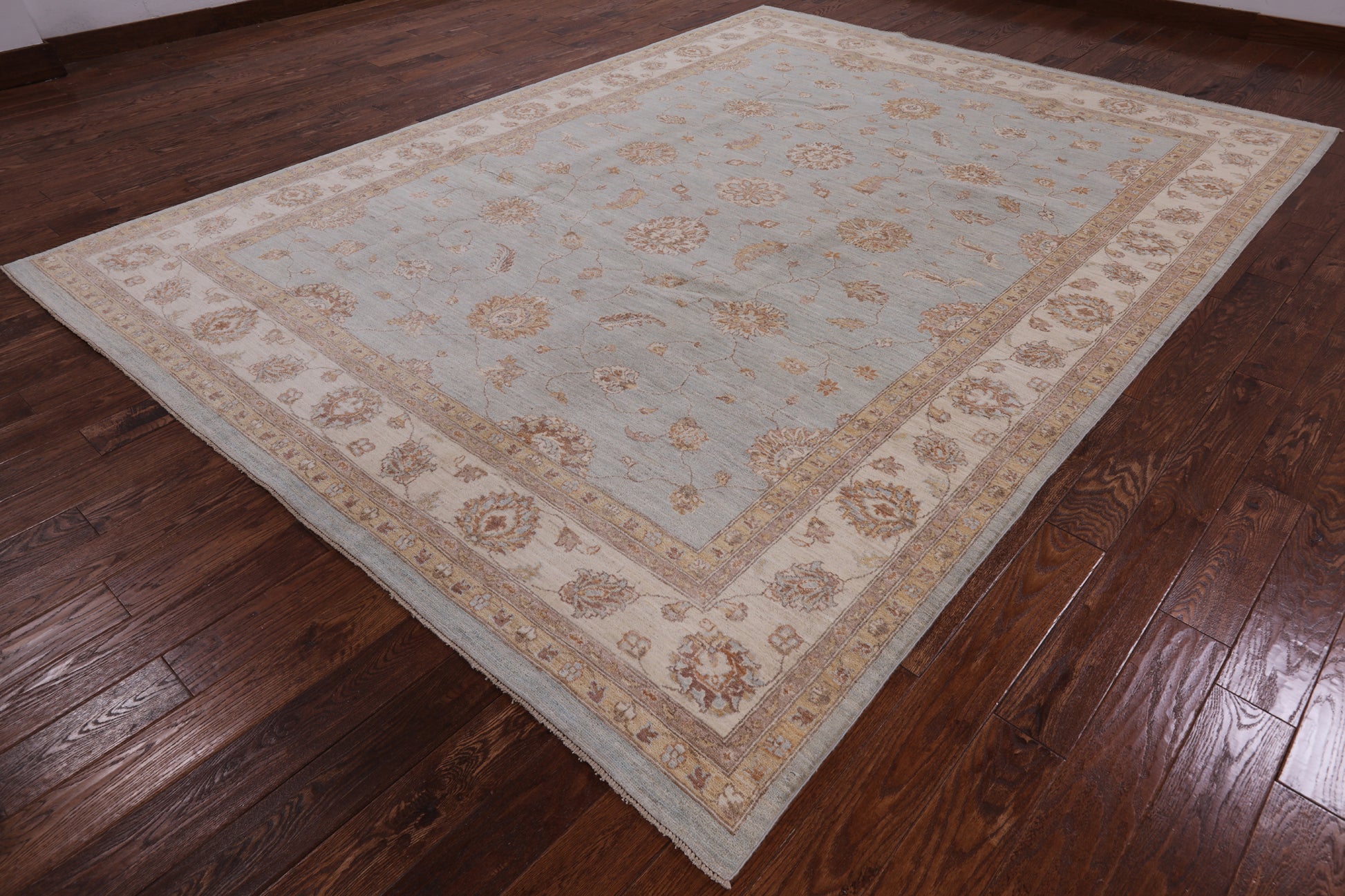 Light Blue Peshawar Handmade Wool Area Rug - 9' 0" X 12' 3" - Golden Nile