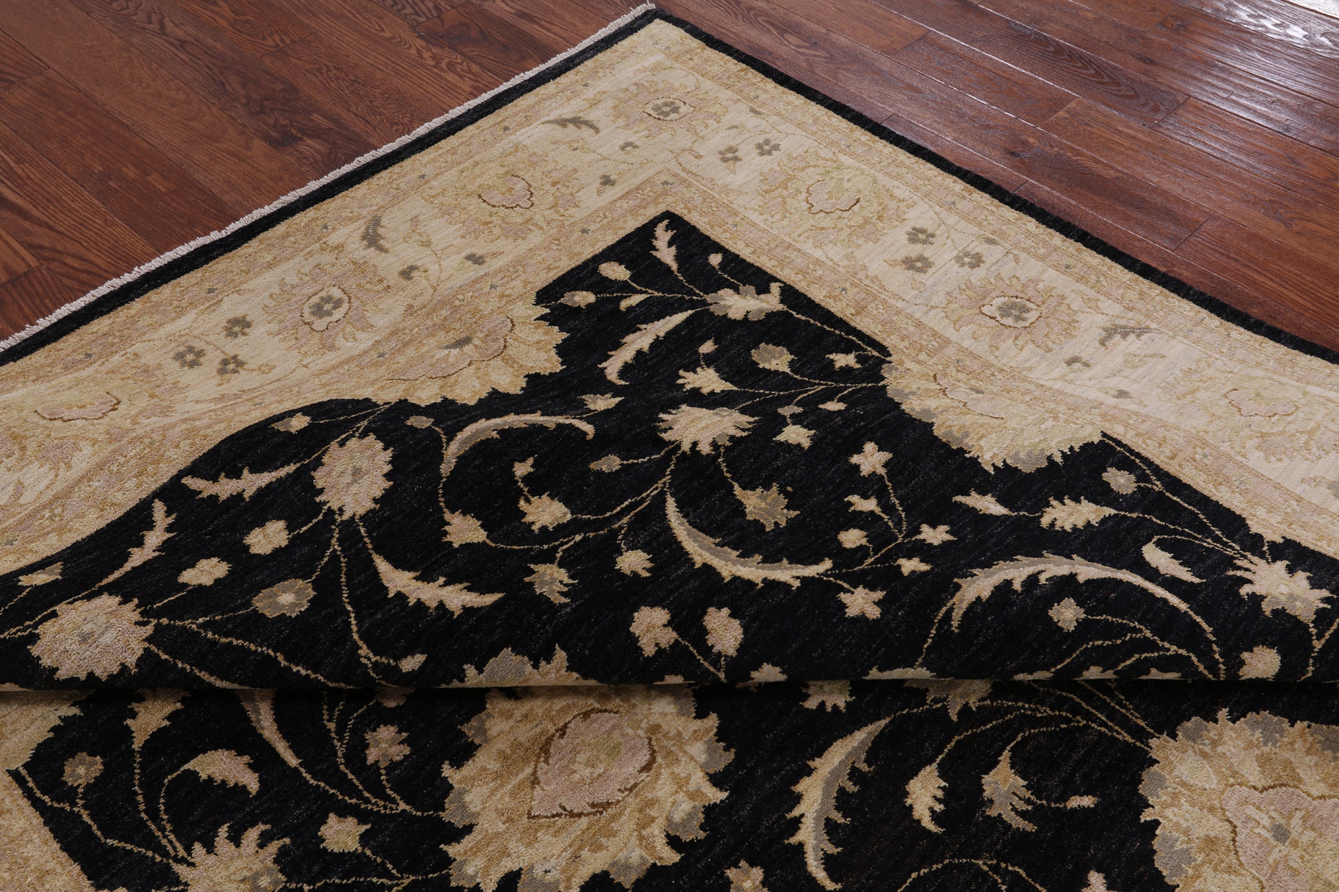 Black Peshawar Handmade Wool Rug - 8' 3" X 10' 1" - Golden Nile