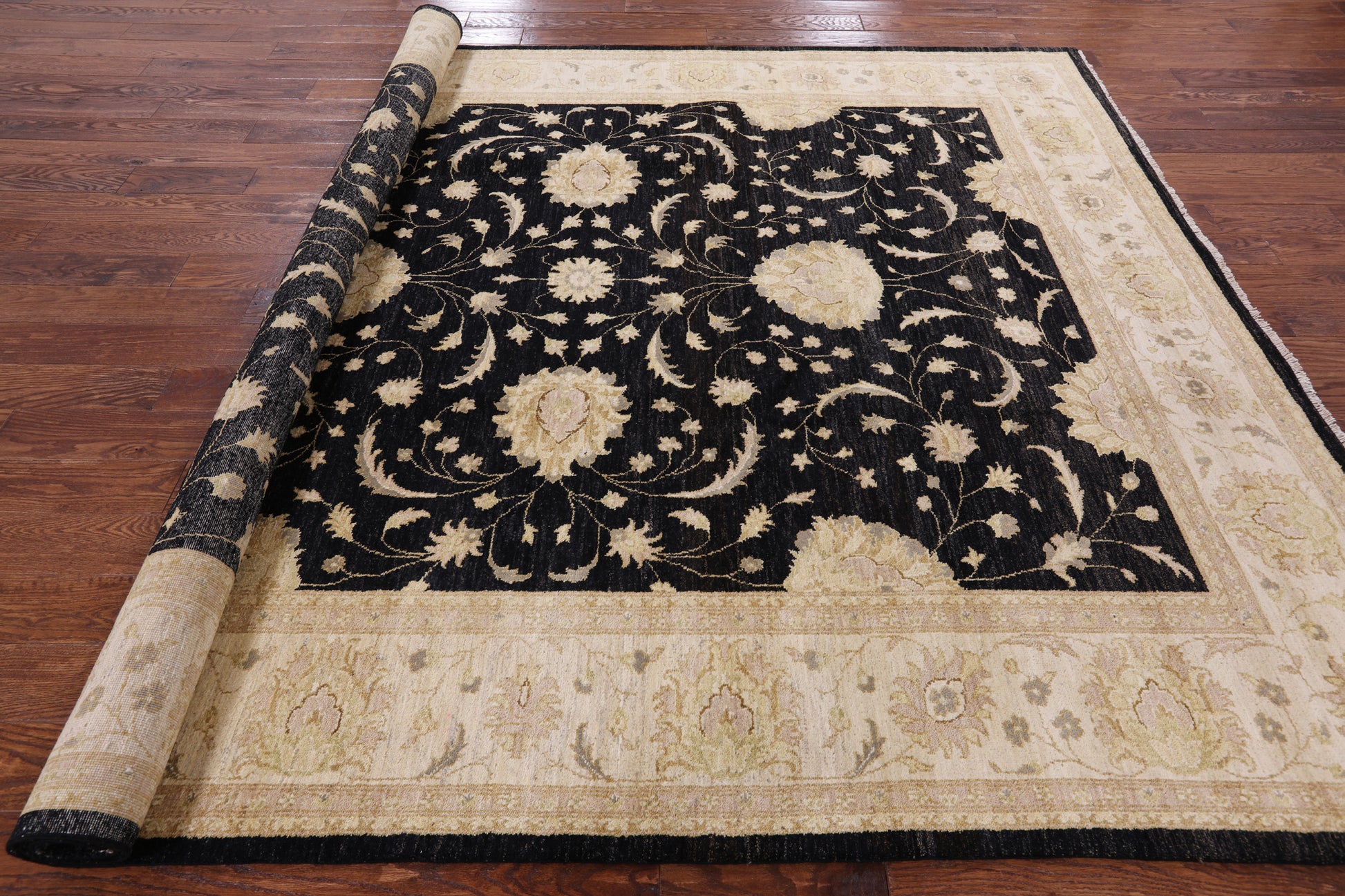 Black Peshawar Handmade Wool Rug - 8' 3" X 10' 1" - Golden Nile