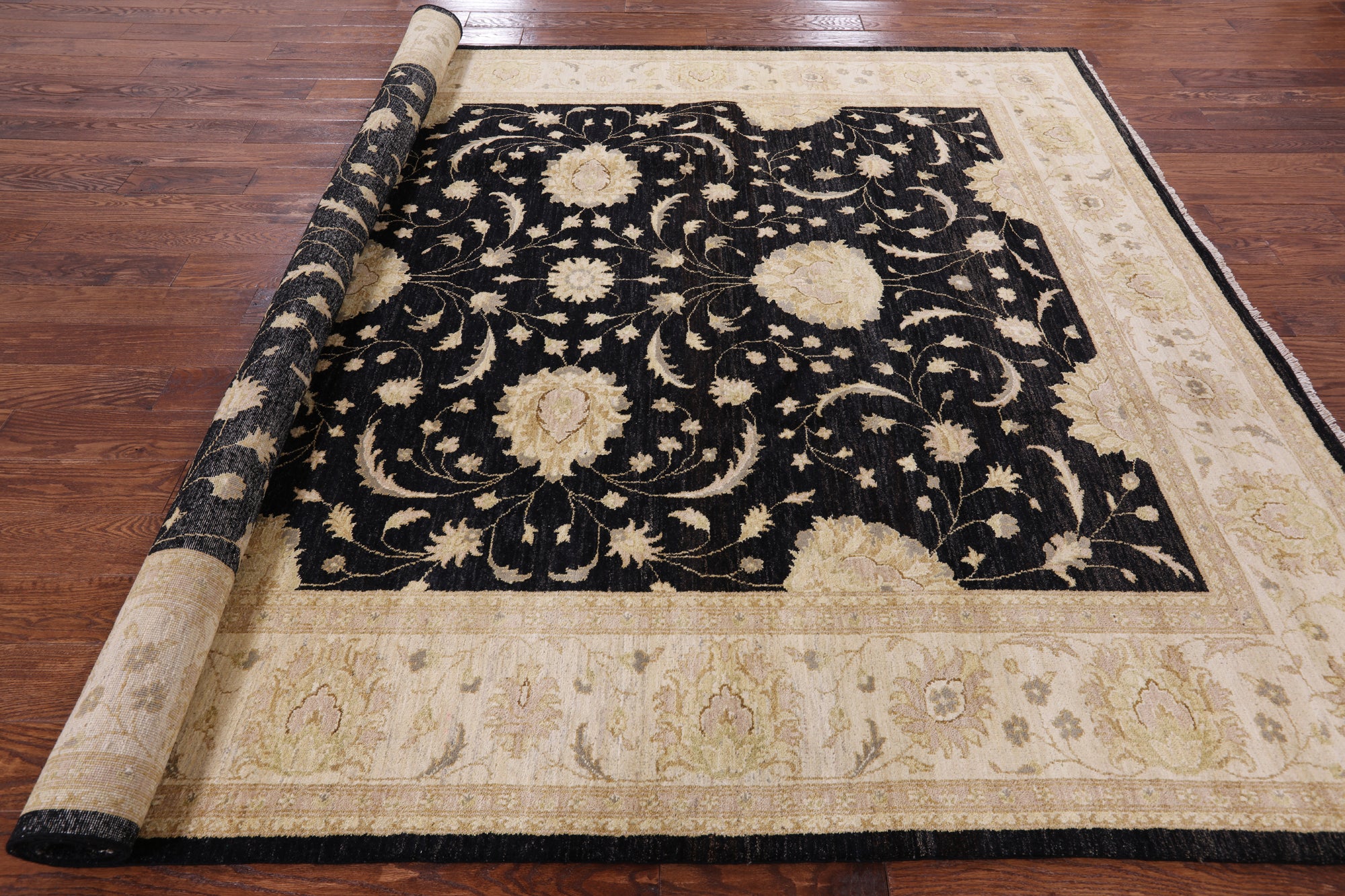 Black Peshawar Handmade Wool Rug - 8' 3" X 10' 1" - Golden Nile