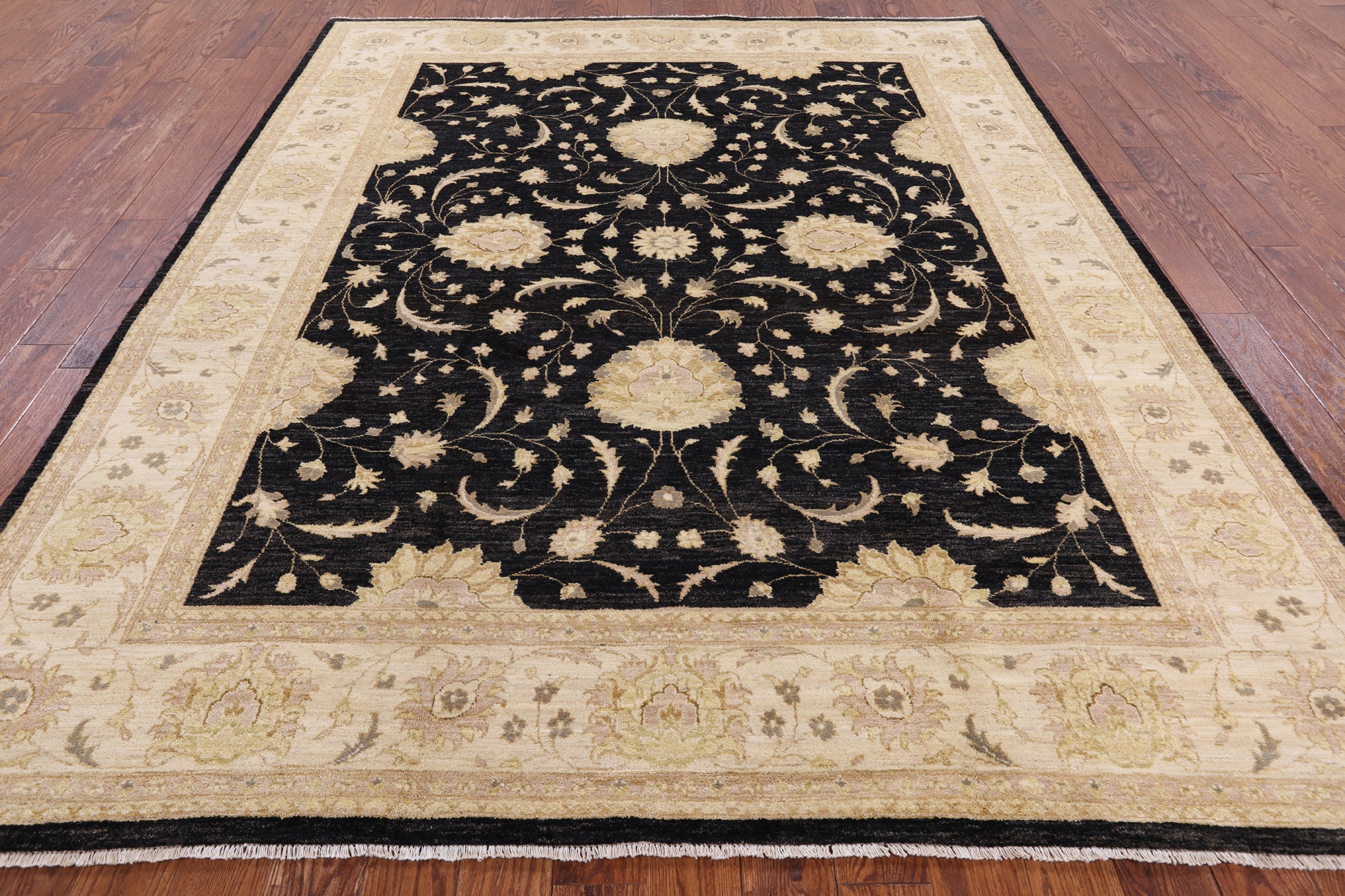 Black Peshawar Handmade Wool Rug - 8' 3" X 10' 1" - Golden Nile