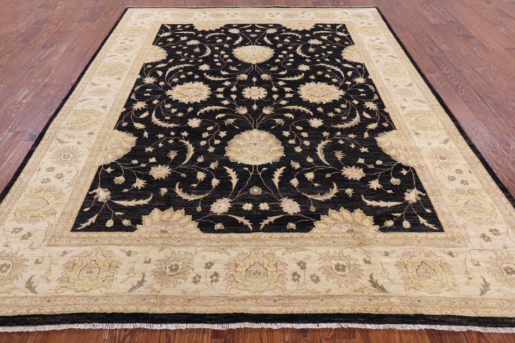 Black Peshawar Handmade Wool Rug - 8' 3" X 10' 1" - Golden Nile