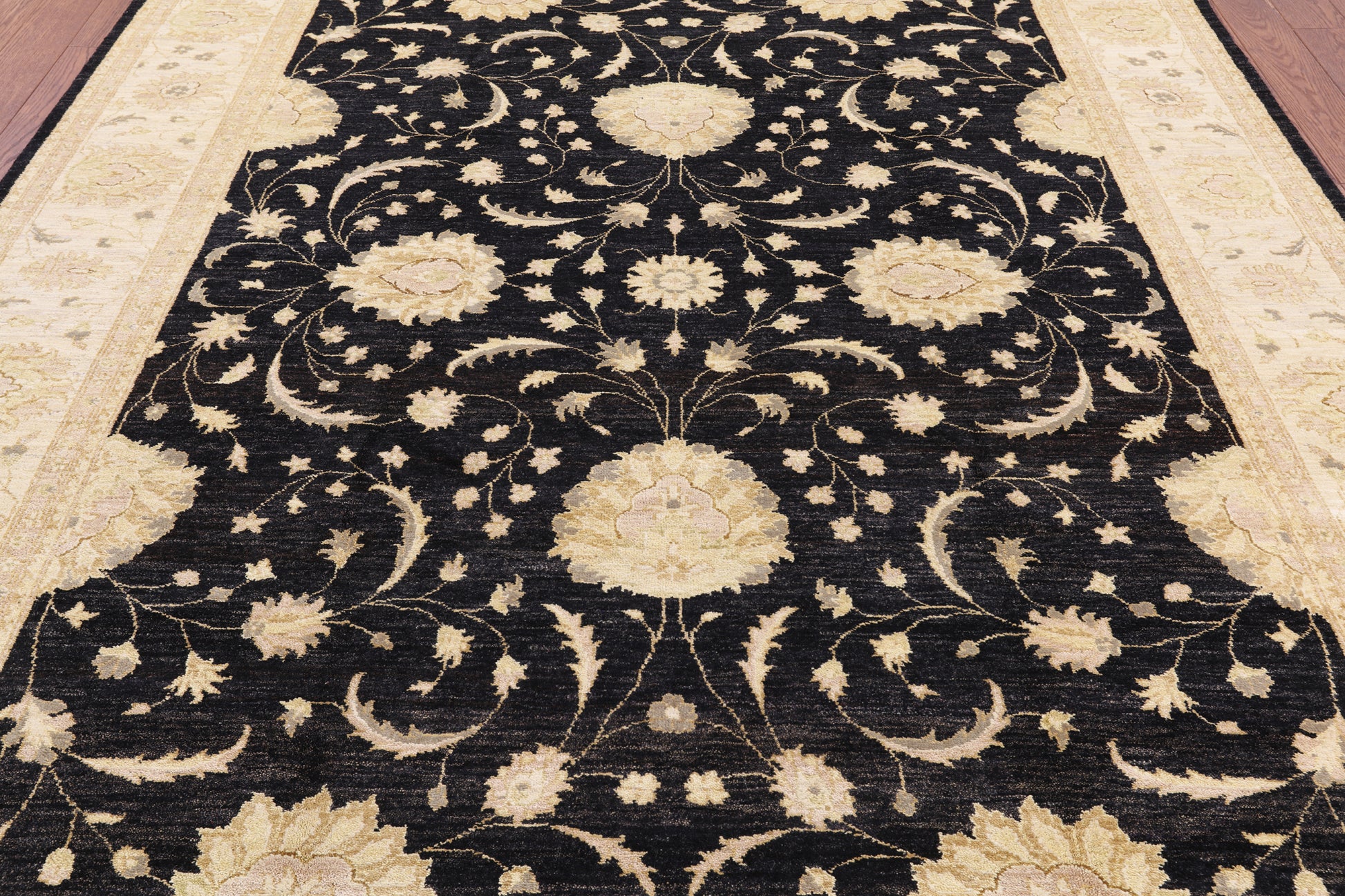 Black Peshawar Handmade Wool Rug - 8' 3" X 10' 1" - Golden Nile