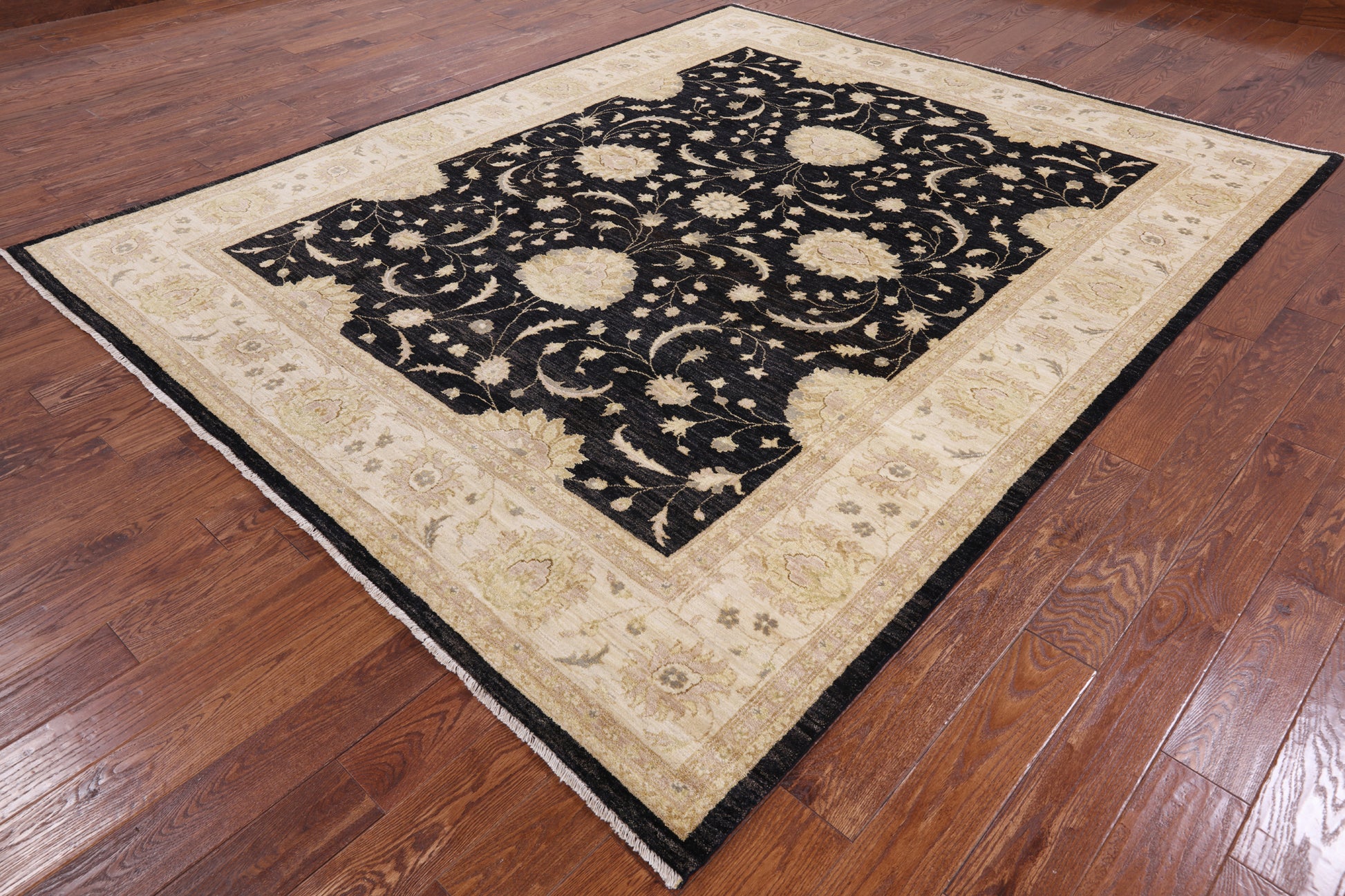 Black Peshawar Handmade Wool Rug - 8' 3" X 10' 1" - Golden Nile