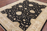 Black Peshawar Handmade Wool Rug - 8' 3" X 10' 1" - Golden Nile