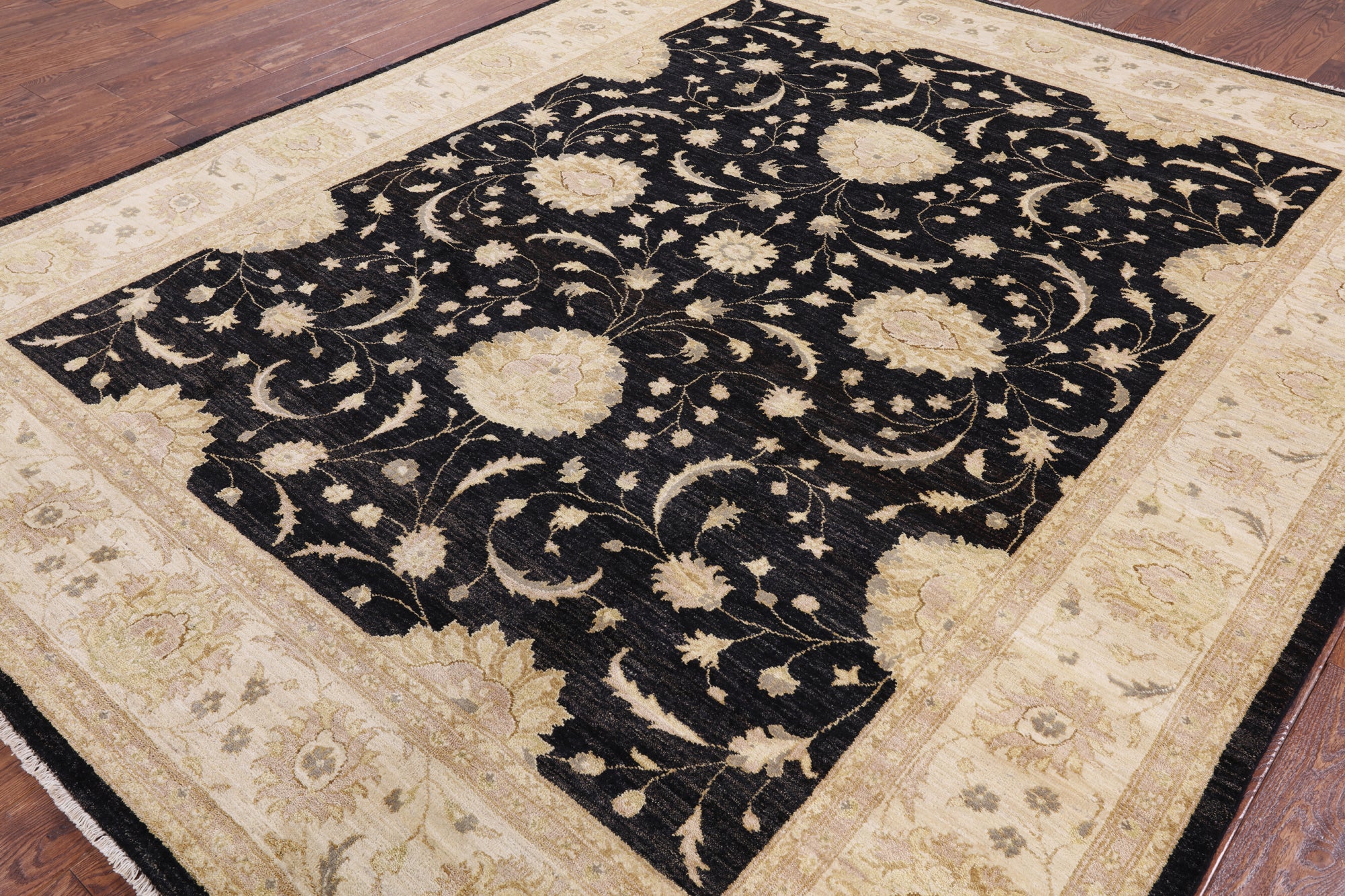 Black Peshawar Handmade Wool Rug - 8' 3" X 10' 1" - Golden Nile