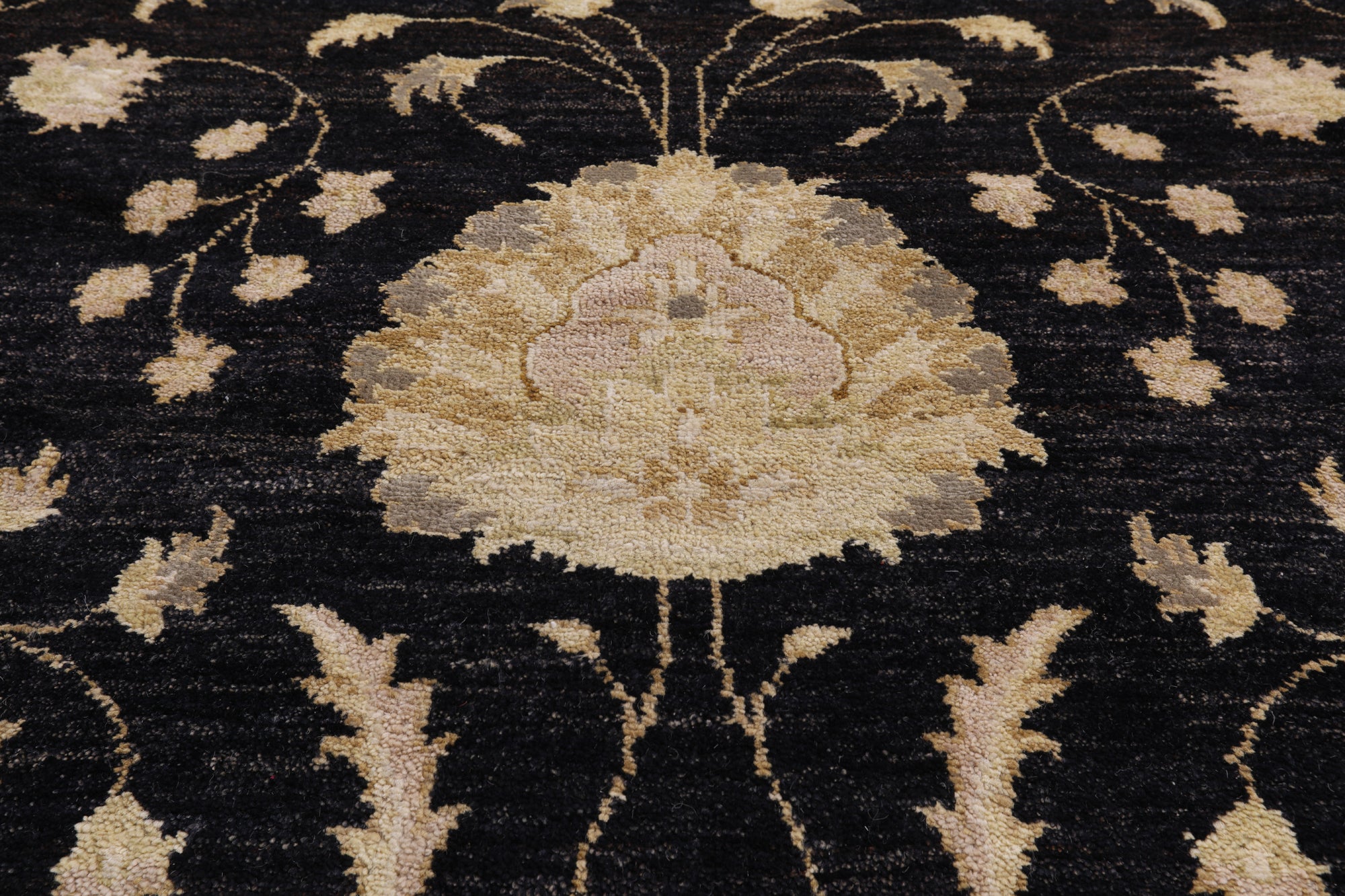 Black Peshawar Handmade Wool Rug - 8' 3" X 10' 1" - Golden Nile