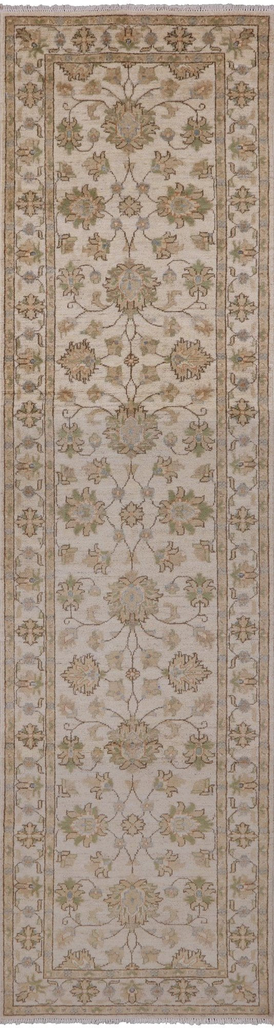 Ivory Peshawar Hand Knotted Wool Runner Rug - 2' 7" X 9' 9" - Golden Nile