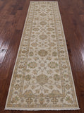 Ivory Peshawar Hand Knotted Wool Runner Rug - 2' 7" X 9' 9" - Golden Nile