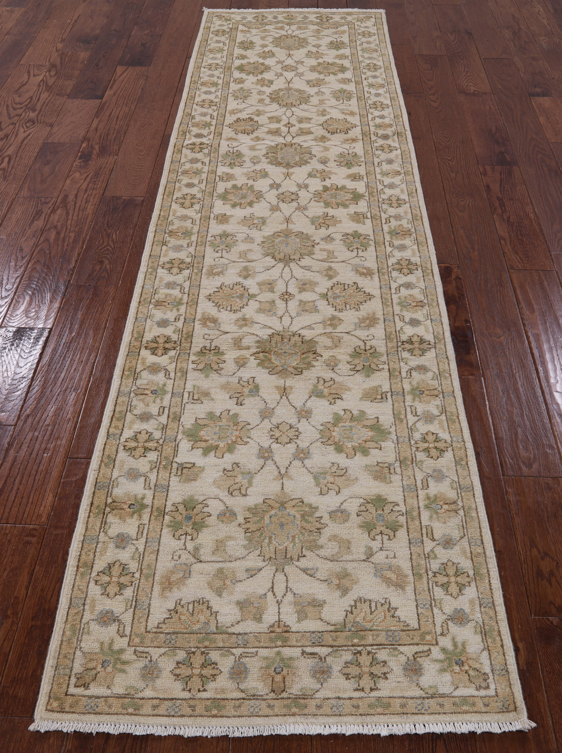 Ivory Peshawar Hand Knotted Wool Runner Rug - 2' 7" X 9' 9" - Golden Nile