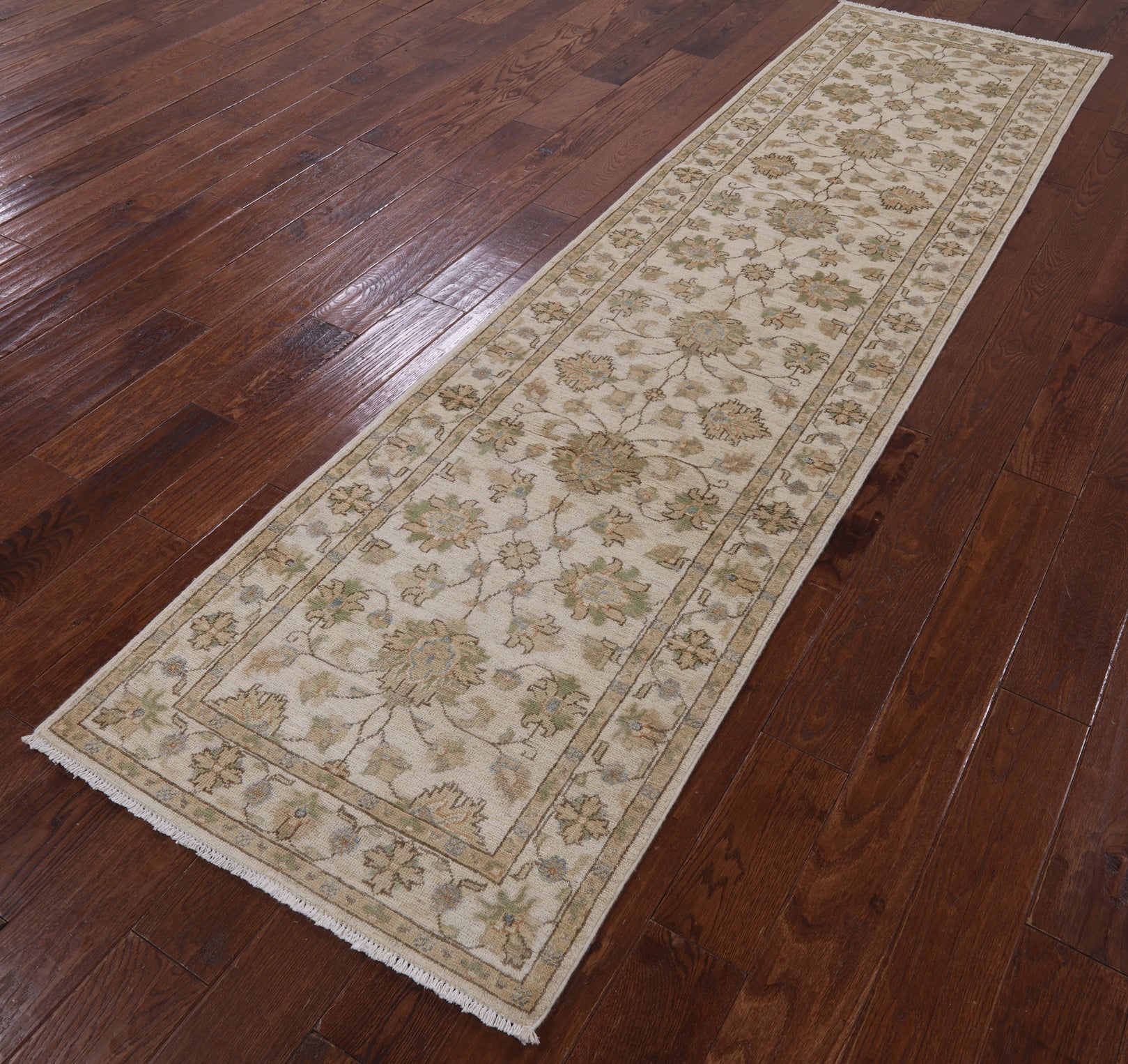 Ivory Peshawar Hand Knotted Wool Runner Rug - 2' 7" X 9' 9" - Golden Nile