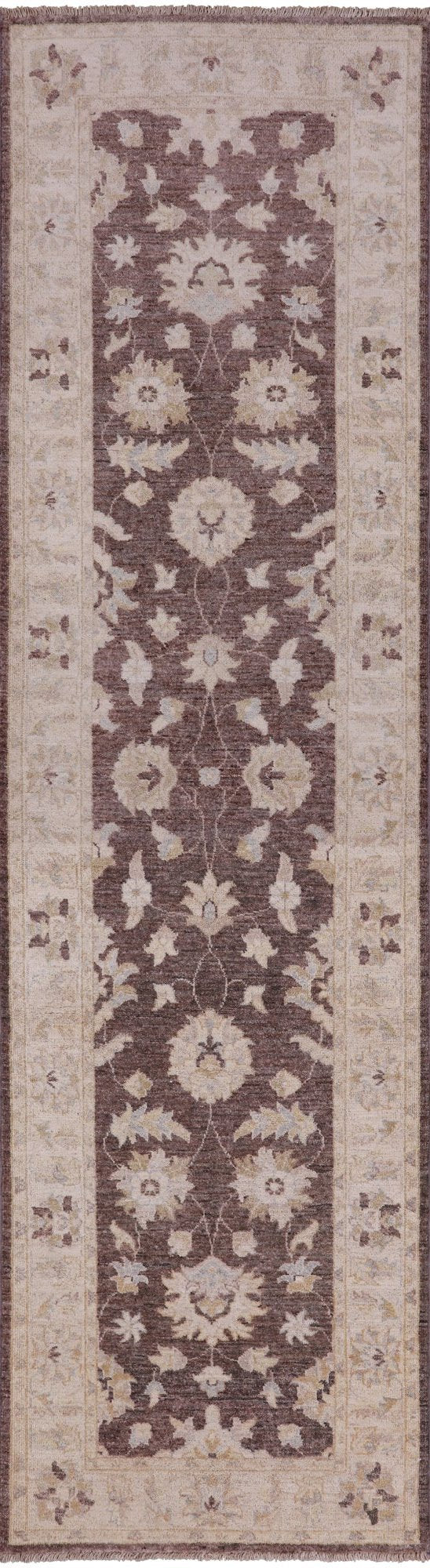 Brown Peshawar Hand Knotted Runner Rug - 2' 9" X 9' 7" - Golden Nile