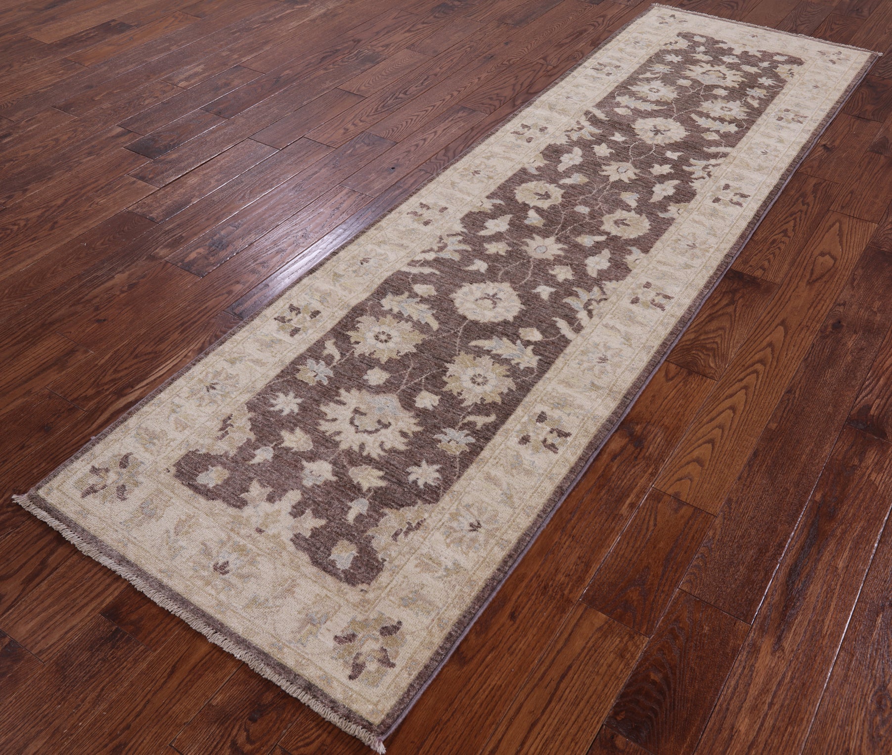 Brown Peshawar Hand Knotted Runner Rug - 2' 9" X 9' 7" - Golden Nile