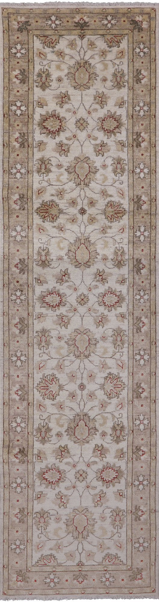 Ivory Peshawar Handmade Wool Runner Rug - 2' 6" X 9' 6" - Golden Nile