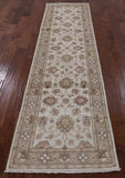 Ivory Peshawar Handmade Wool Runner Rug - 2' 6" X 9' 6" - Golden Nile