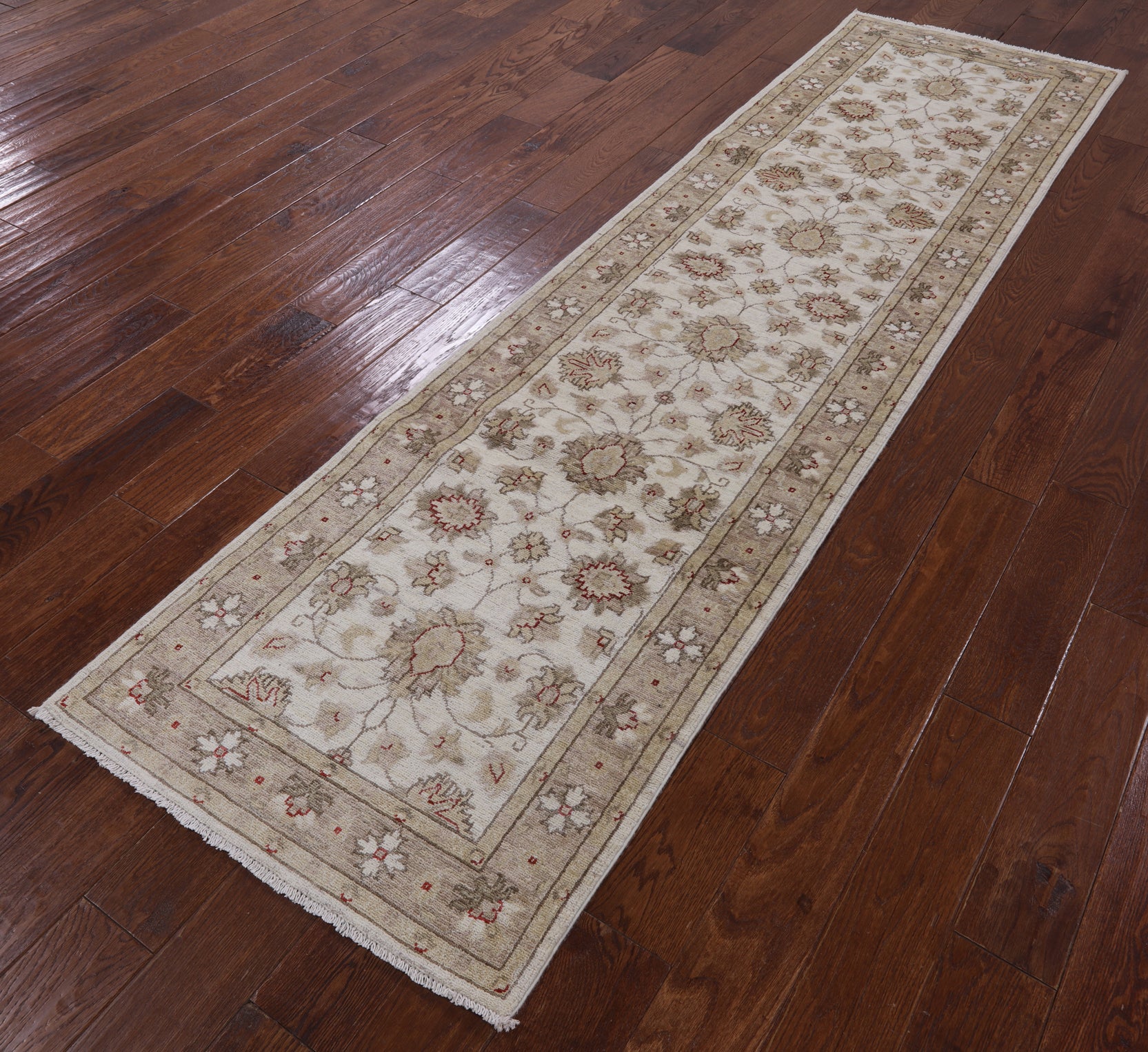 Ivory Peshawar Handmade Wool Runner Rug - 2' 6" X 9' 6" - Golden Nile