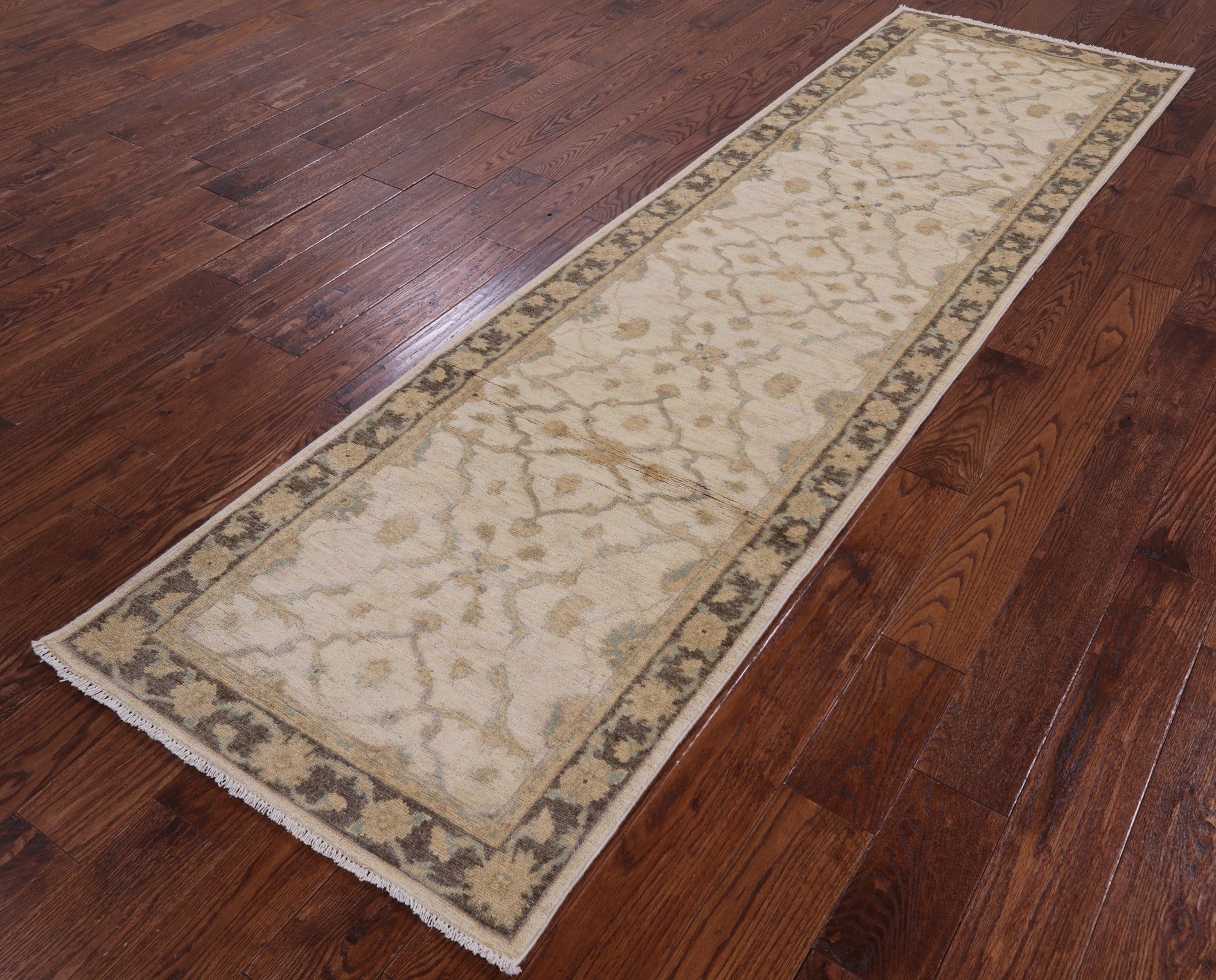Ivory Peshawar Hand Knotted Runner Rug - 2' 8" X 9' 7" - Golden Nile