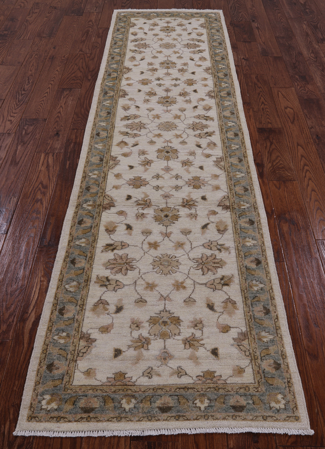 Ivory Peshawar Hand Knotted Wool Runner Rug - 2' 6" X 9' 9" - Golden Nile
