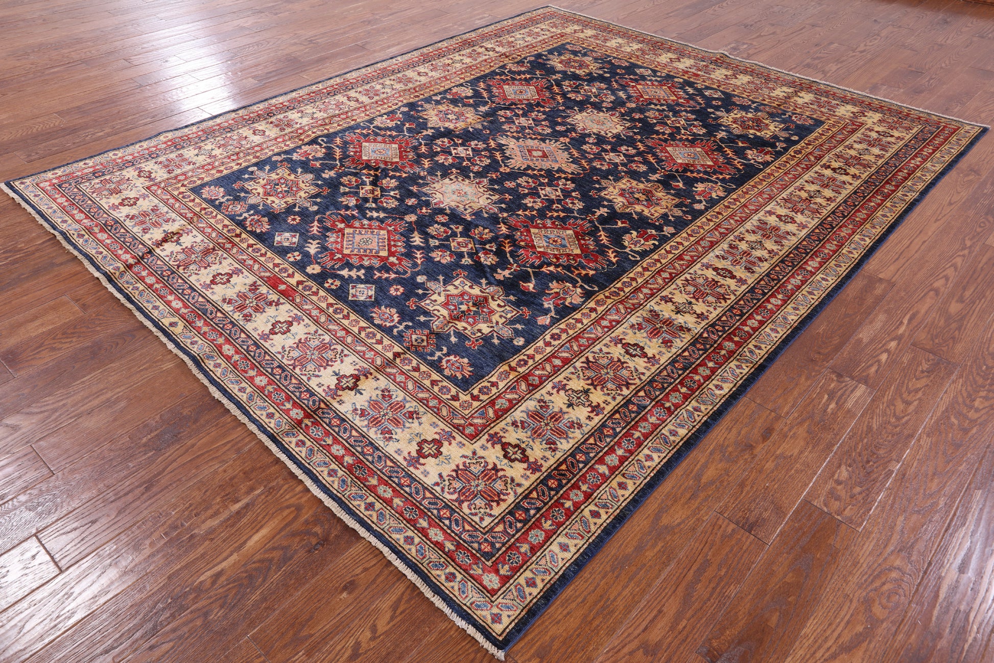 Blue Super Kazak Handmade Wool Rug - 8' 0" X 9' 10" - Golden Nile