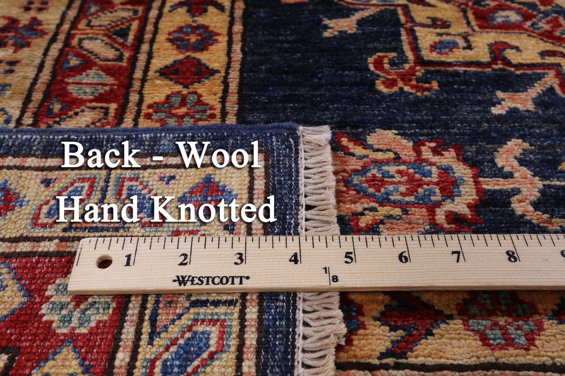 Blue Super Kazak Handmade Wool Rug - 8' 0" X 9' 10" - Golden Nile