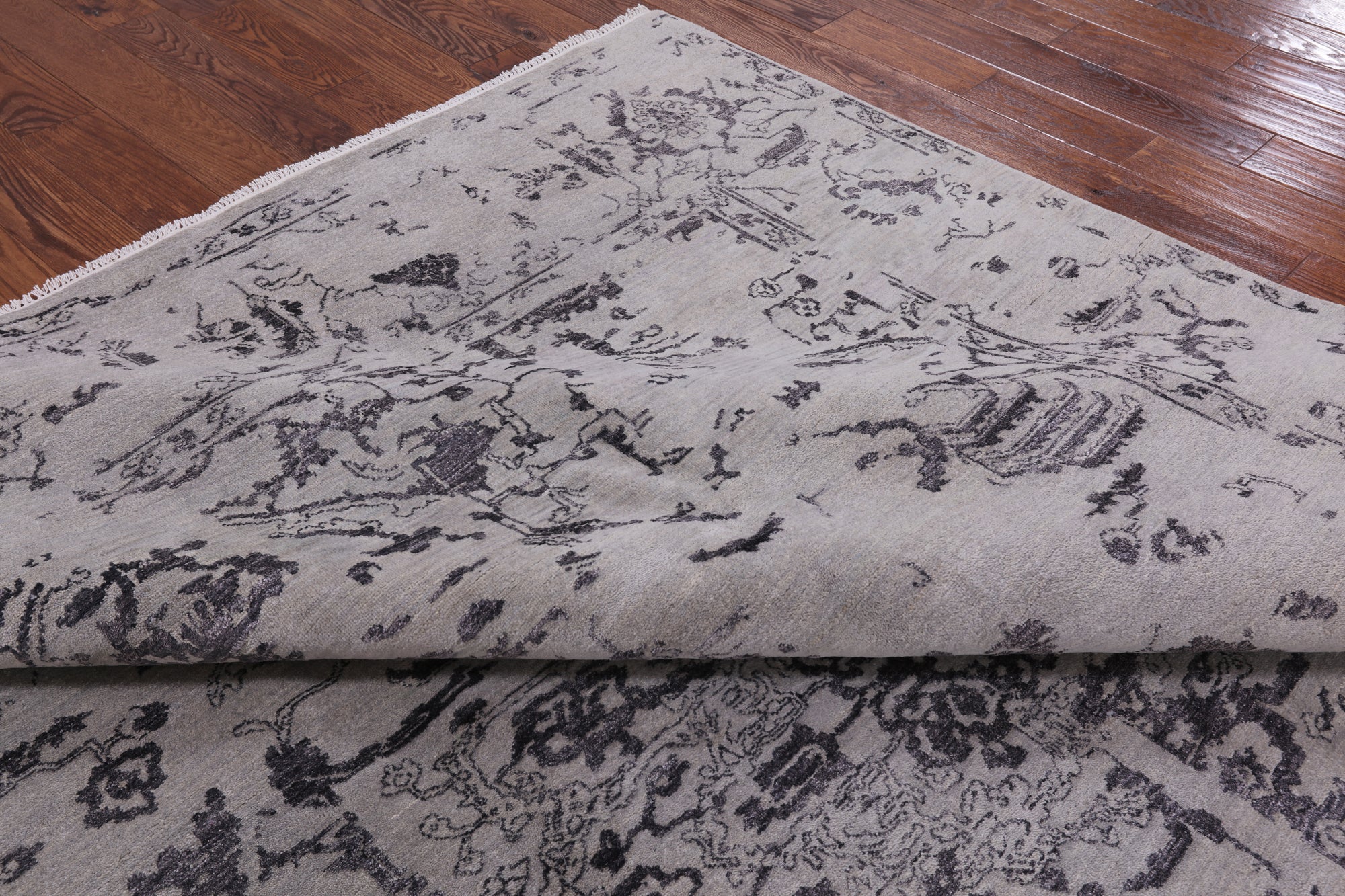 Grey Modern Hand Knotted Wool & Silk Rug - 9' 2" X 11' 10" - Golden Nile