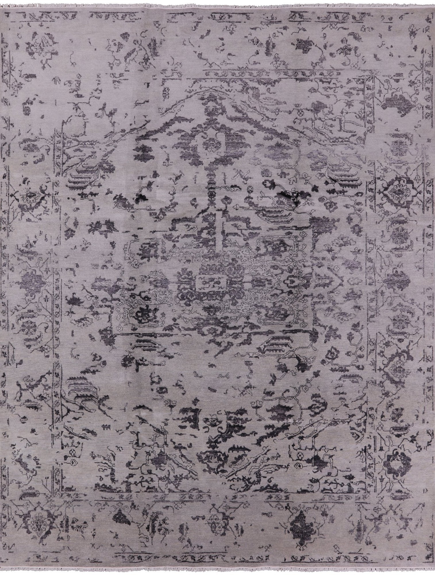 Grey Modern Hand Knotted Wool & Silk Rug - 9' 2" X 11' 10" - Golden Nile
