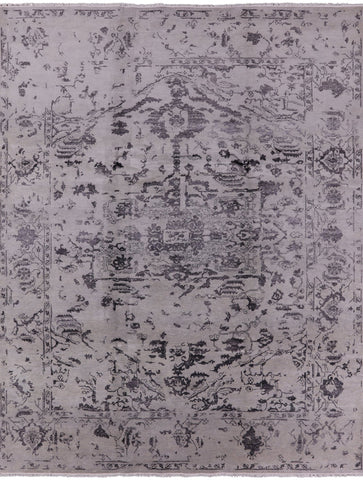 Grey Modern Hand Knotted Wool & Silk Rug - 9' 2