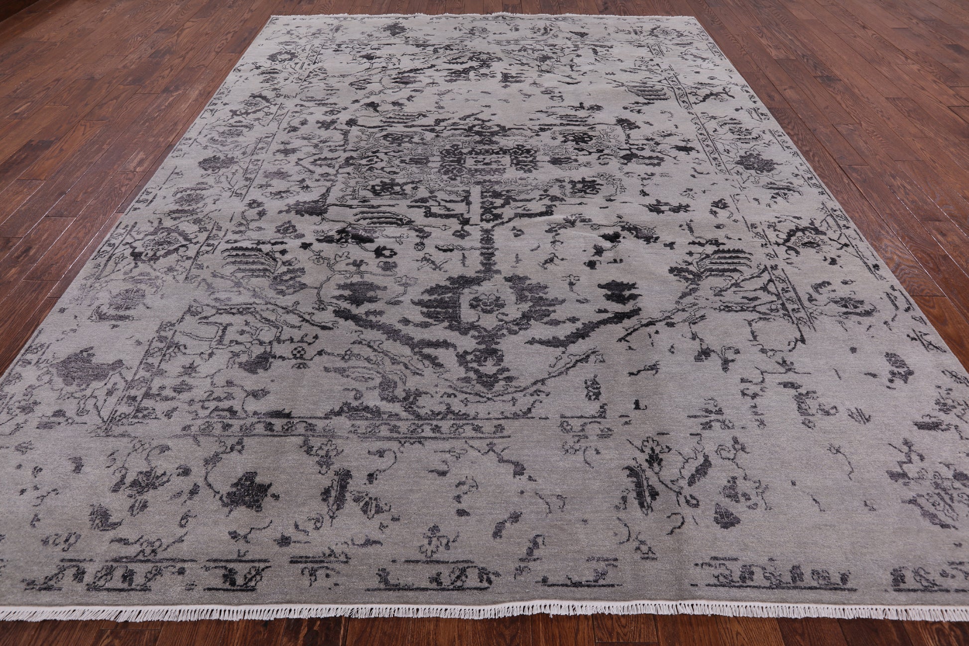 Grey Modern Hand Knotted Wool & Silk Rug - 9' 2" X 11' 10" - Golden Nile