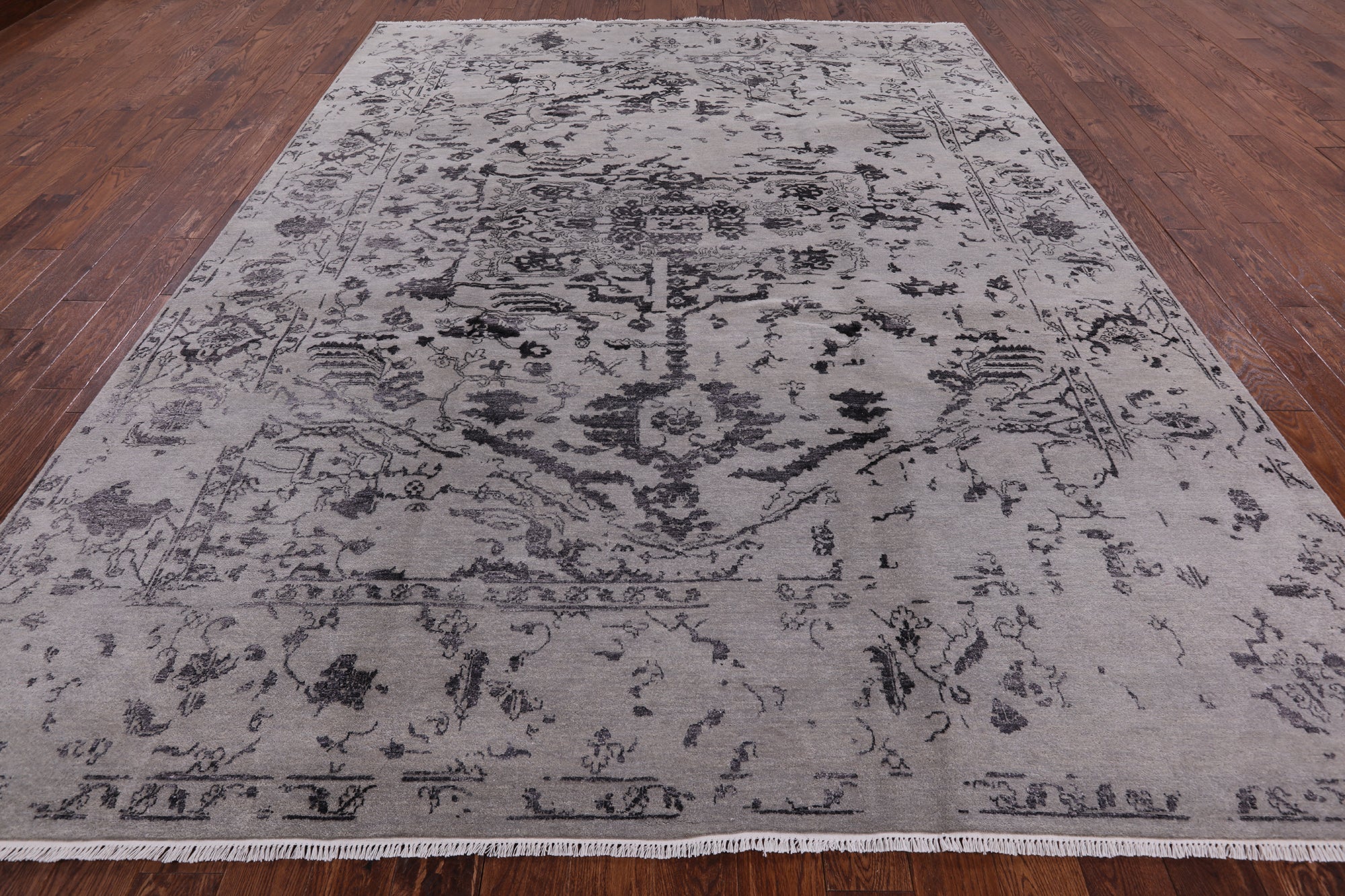 Grey Modern Hand Knotted Wool & Silk Rug - 9' 2" X 11' 10" - Golden Nile