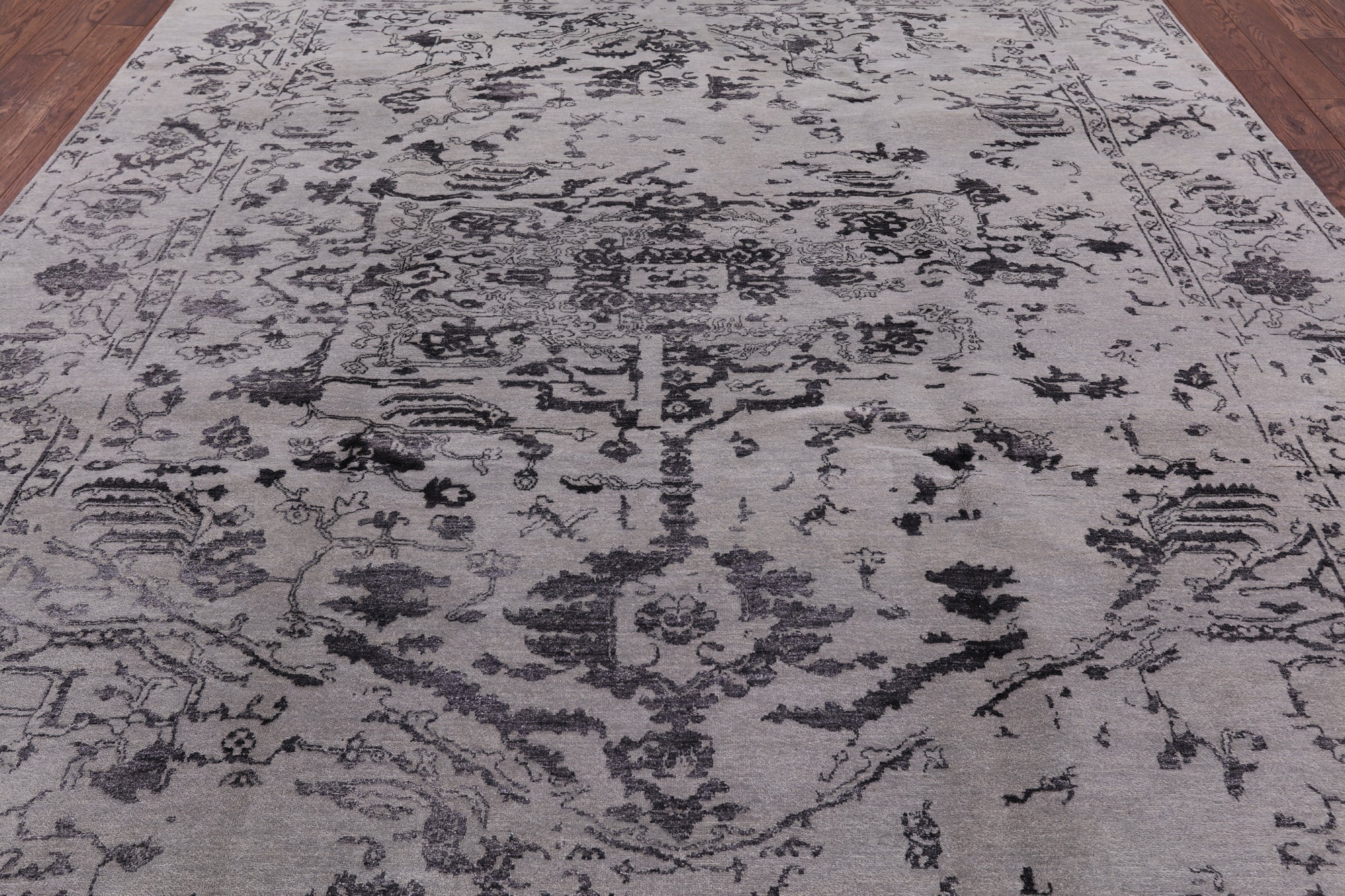Grey Modern Hand Knotted Wool & Silk Rug - 9' 2" X 11' 10" - Golden Nile