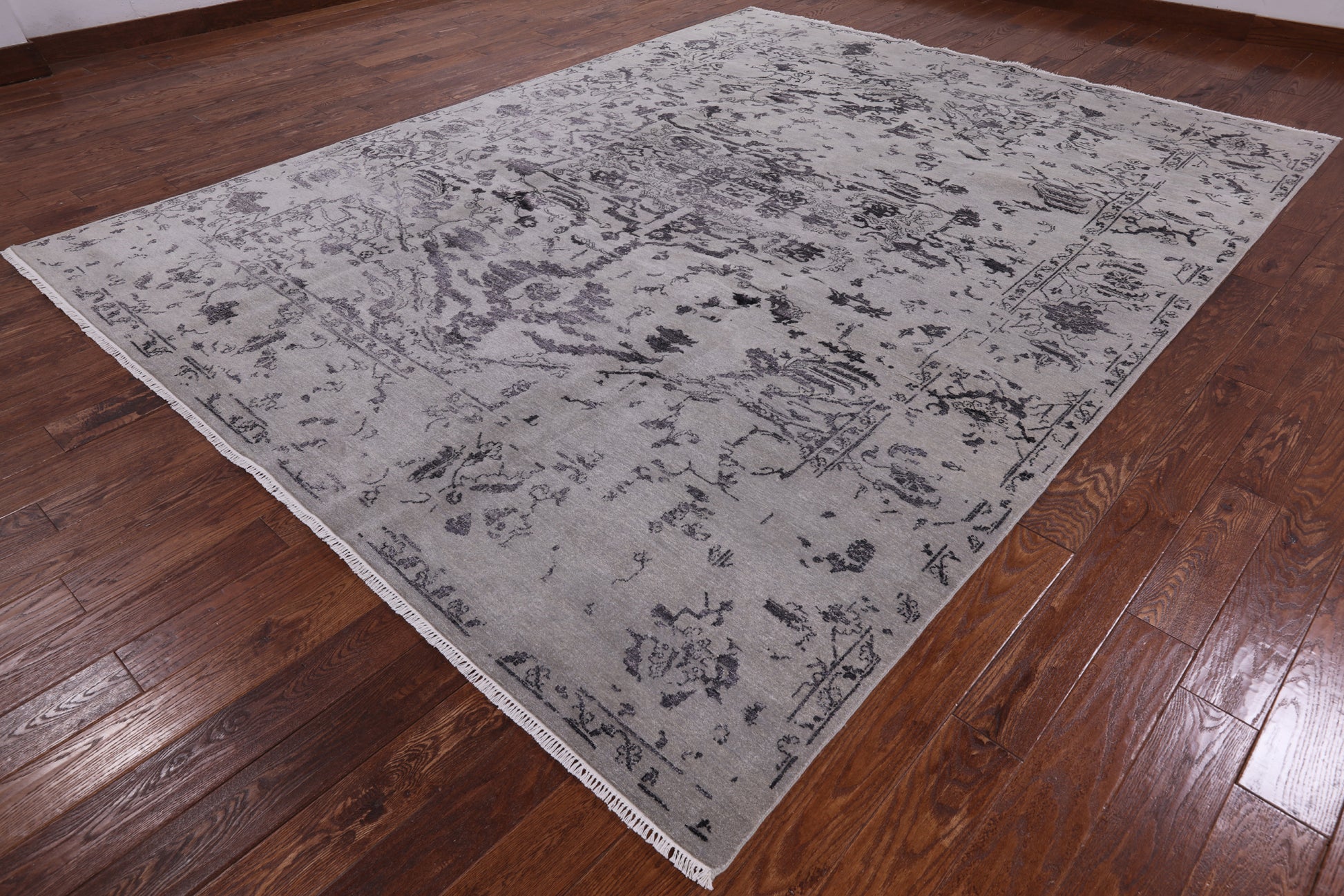 Grey Modern Hand Knotted Wool & Silk Rug - 9' 2" X 11' 10" - Golden Nile