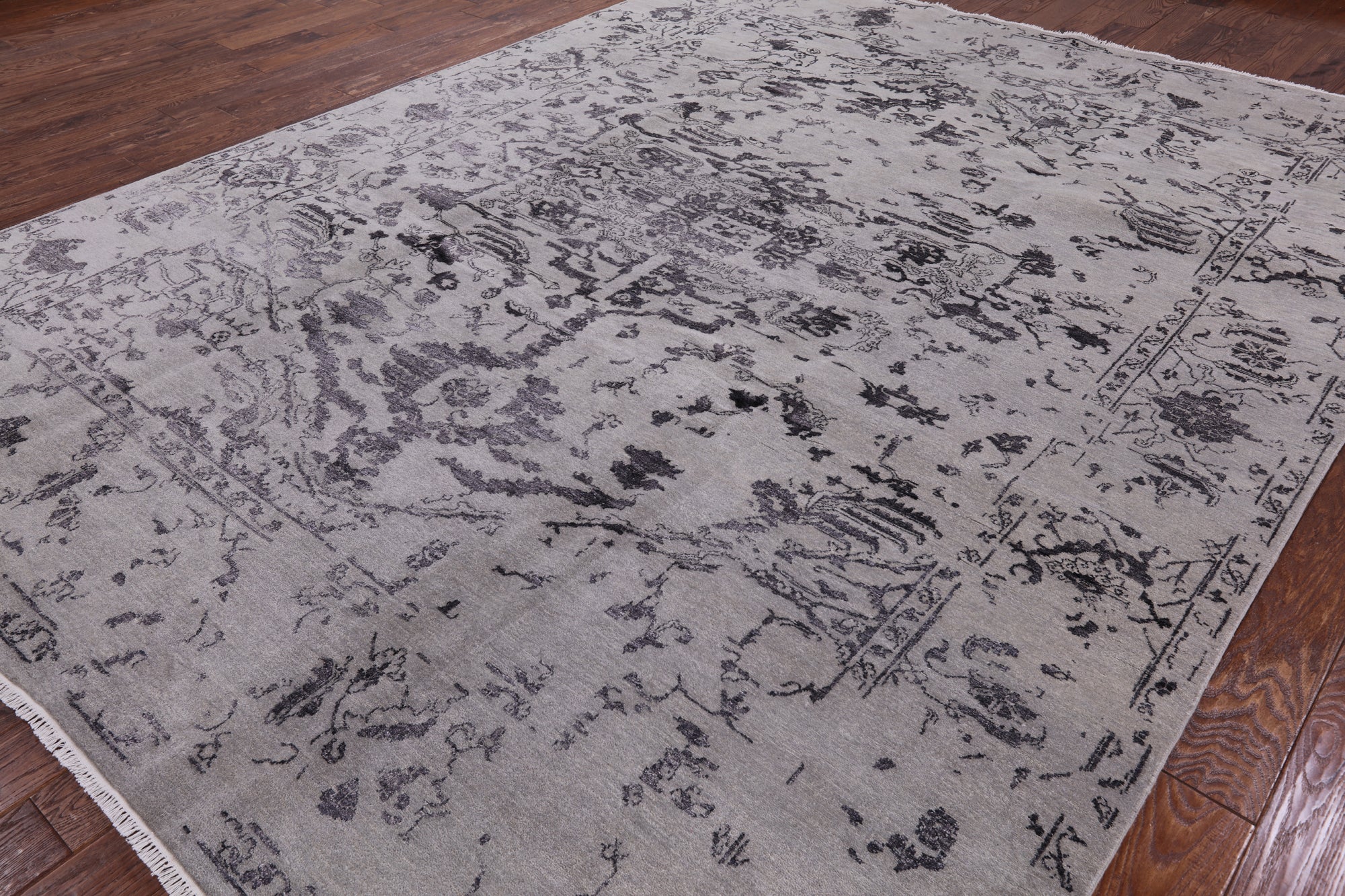 Grey Modern Hand Knotted Wool & Silk Rug - 9' 2" X 11' 10" - Golden Nile