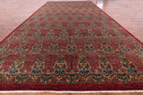 Red William Morris Hand Knotted Wool Area Rug - 11' 11" X 22' 10" - Golden Nile