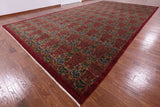 Red William Morris Hand Knotted Wool Area Rug - 11' 11" X 22' 10" - Golden Nile